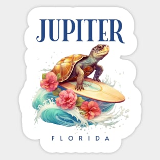 Jupiter Florida Smiling Surfing Turtle Souvenir Sticker